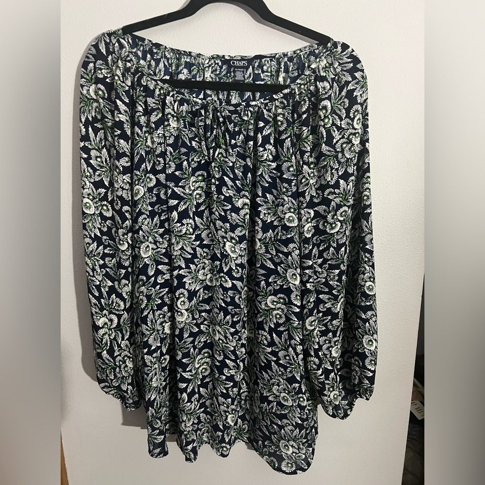 Champs Navy and White Floral Blouse